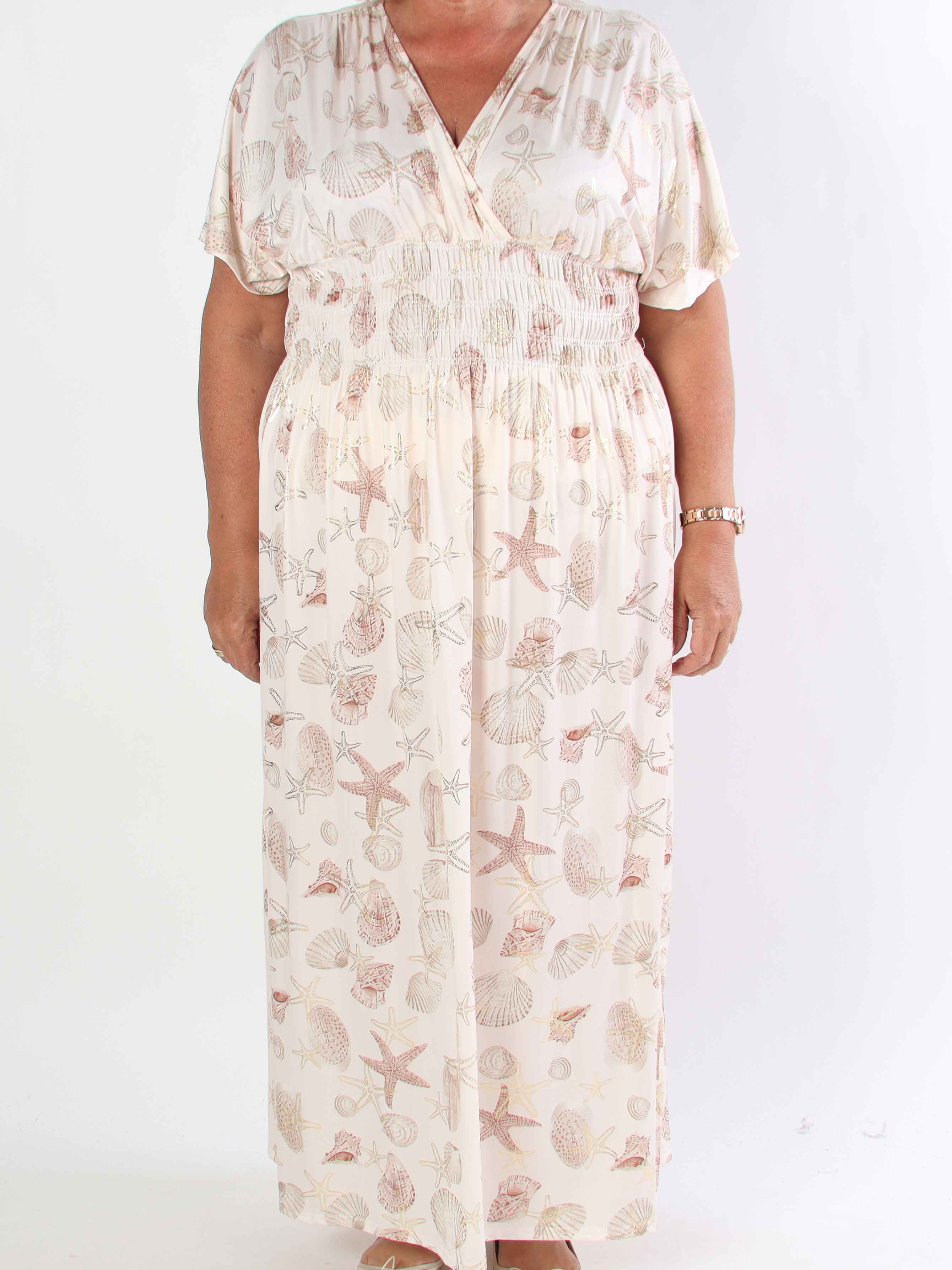 Pams Beach - Lång elastisk plus size klänning med musslor
